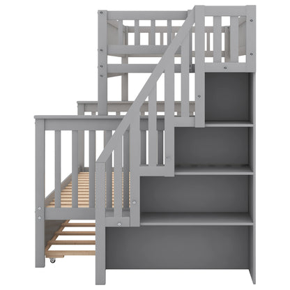 Twin Over Full Bunk Bed with Trundle - Gray Pine for Bedroom