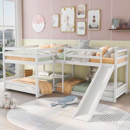 Pine L-Shaped Bunk Bed with Storage for Twin and Full Size for Bedroom