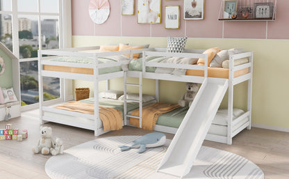 Pine L-Shaped Bunk Bed with Storage for Twin and Full Size for Bedroom