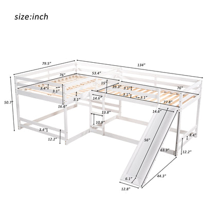 Pine L-Shaped Bunk Bed with Storage for Twin and Full Size for Bedroom