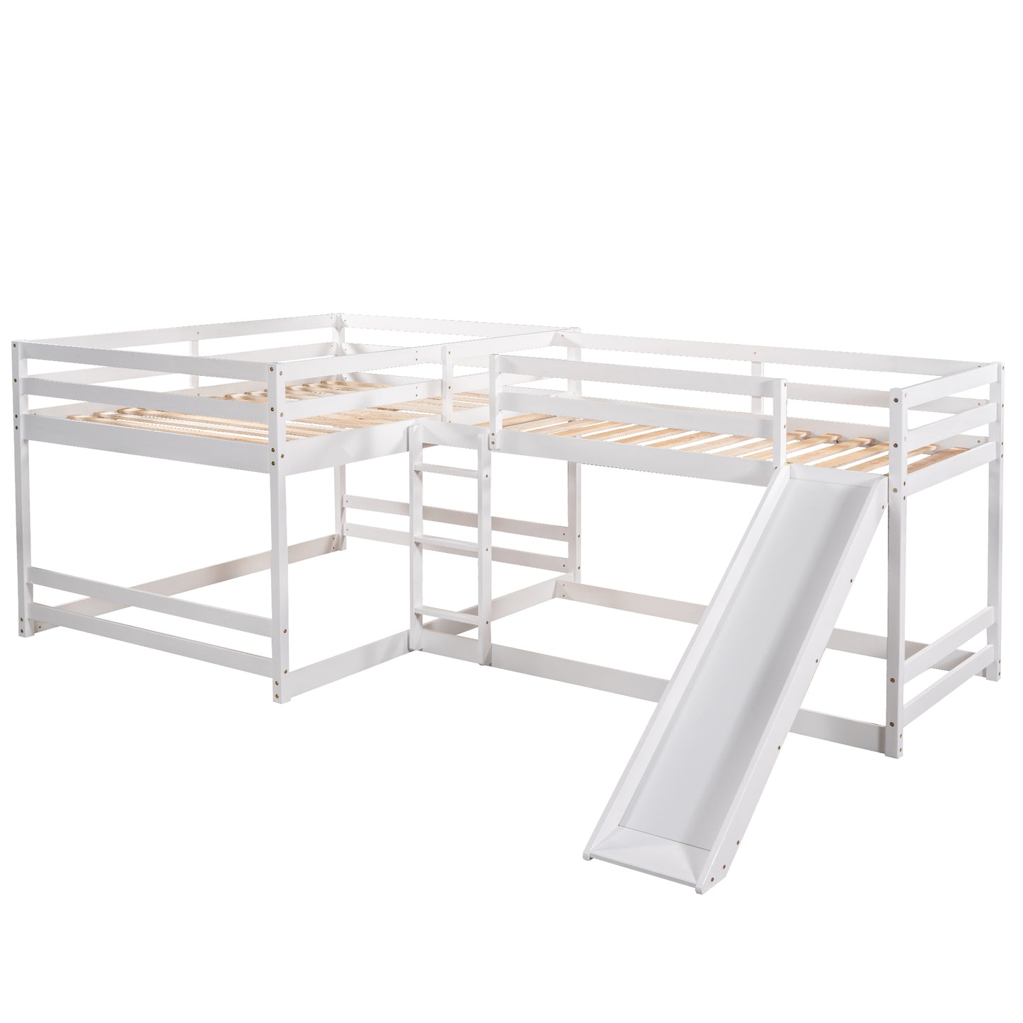 Pine L-Shaped Bunk Bed with Storage for Twin and Full Size for Bedroom
