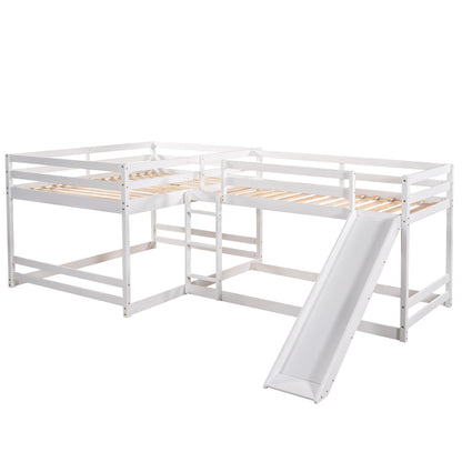 Pine L-Shaped Bunk Bed with Storage for Twin and Full Size for Bedroom