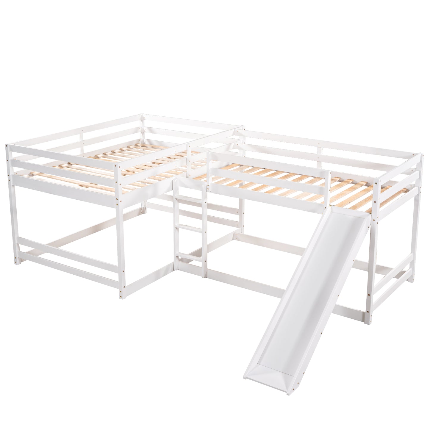 Pine L-Shaped Bunk Bed with Storage for Twin and Full Size for Bedroom