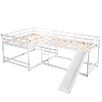 Pine L-Shaped Bunk Bed with Storage for Twin and Full Size for Bedroom