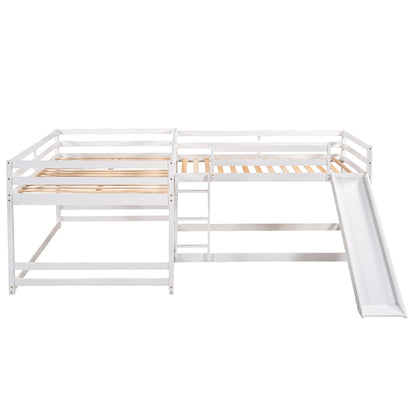 Pine L-Shaped Bunk Bed with Storage for Twin and Full Size for Bedroom