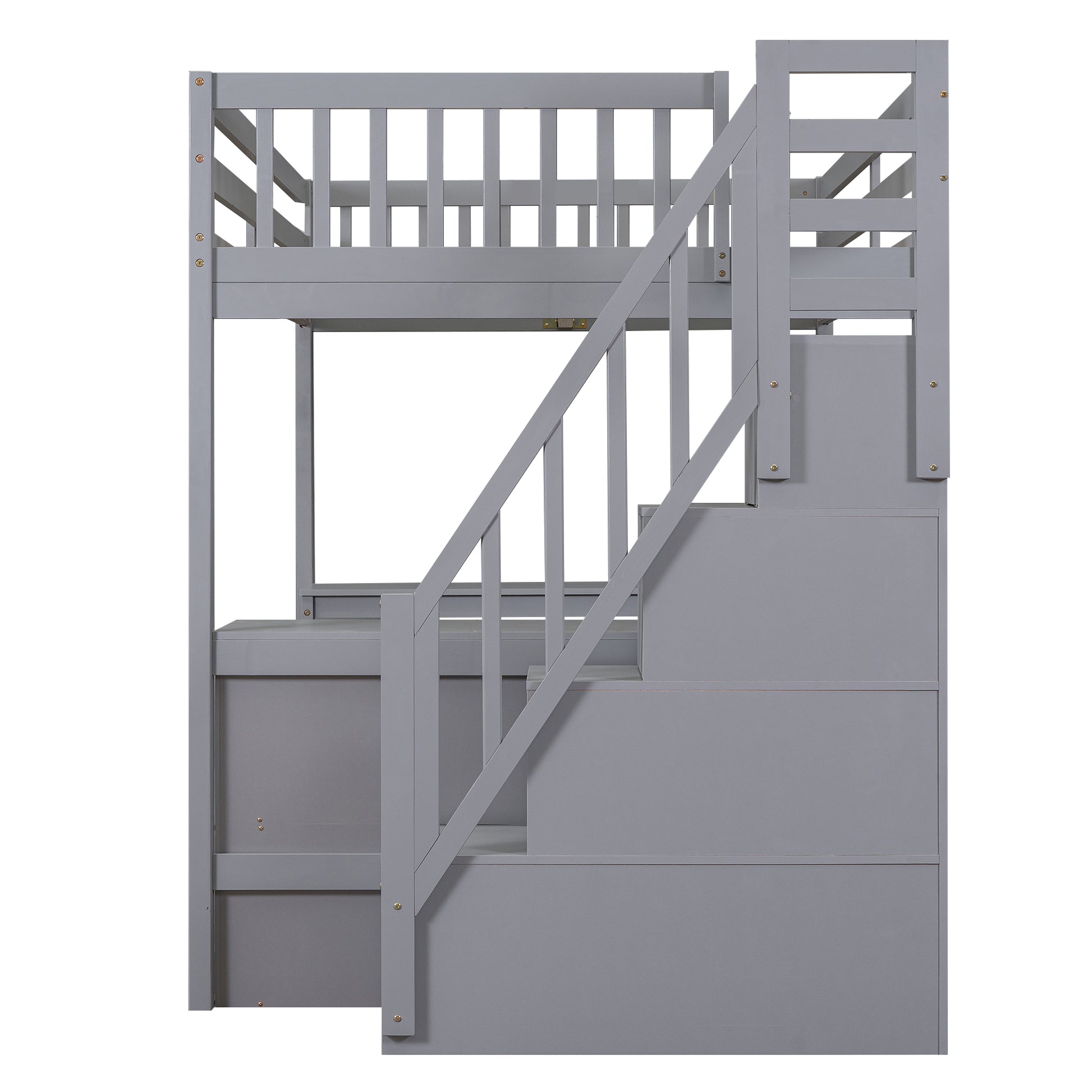 Full Size Gray Pine Loft Bed with Storage