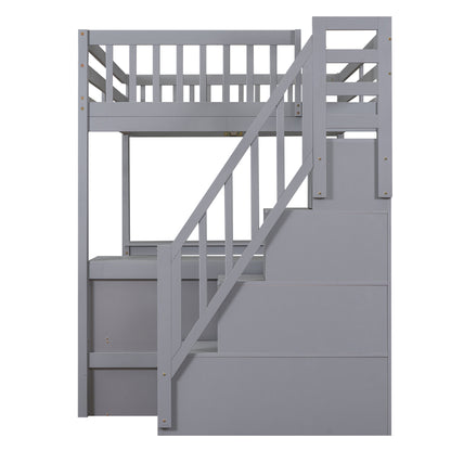 Full Size Gray Pine Loft Bed with Storage