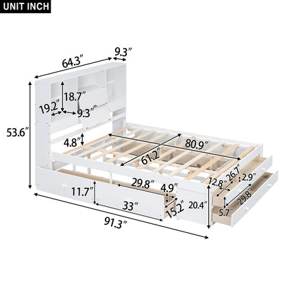 Queen Size Platform Bed with Storage - White for Bedroom