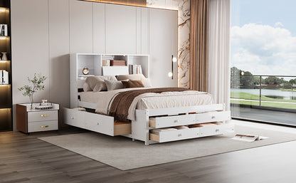 Queen Size Platform Bed with Storage - White for Bedroom