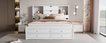 Queen Size Platform Bed with Storage - White for Bedroom