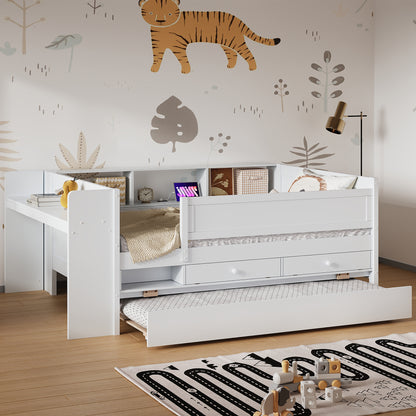 Twin Daybed with Trundle & Storage - White for Bedroom