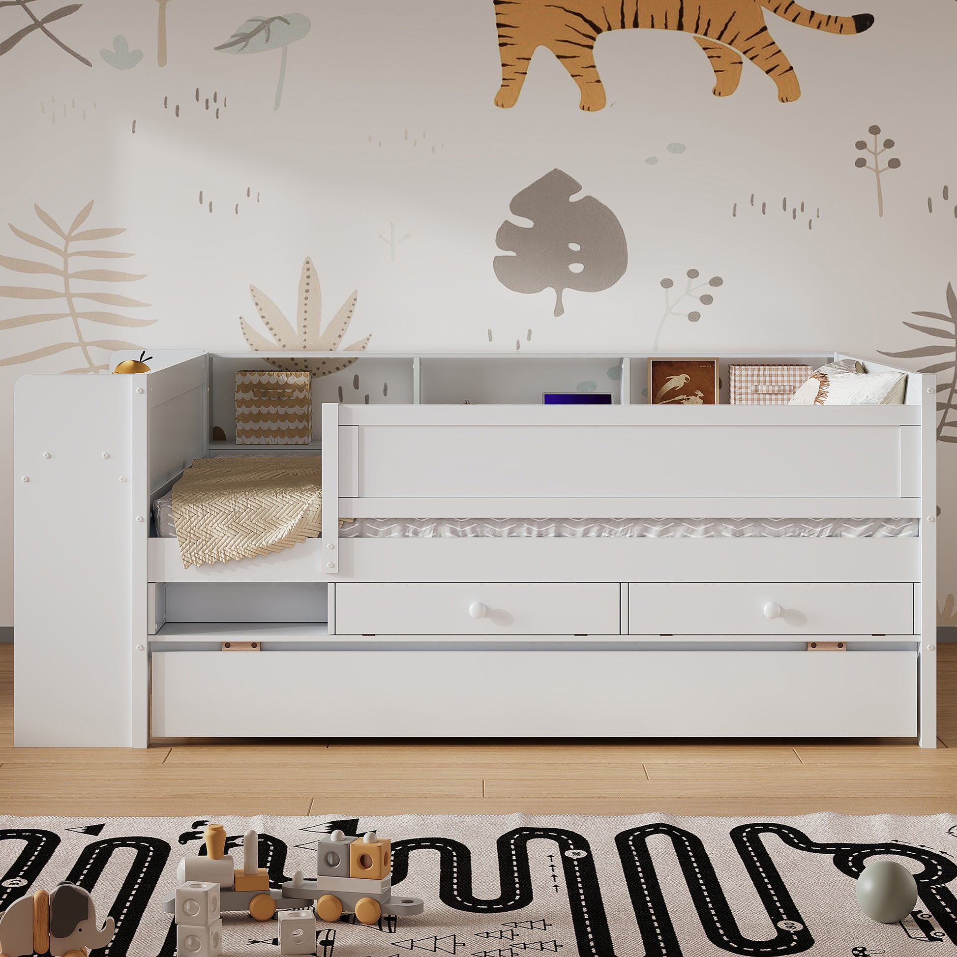 Twin Daybed with Trundle & Storage - White for Bedroom