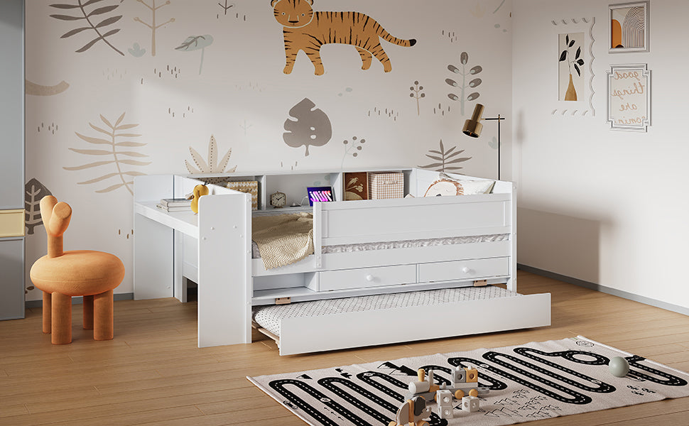 Twin Daybed with Trundle & Storage - White for Bedroom
