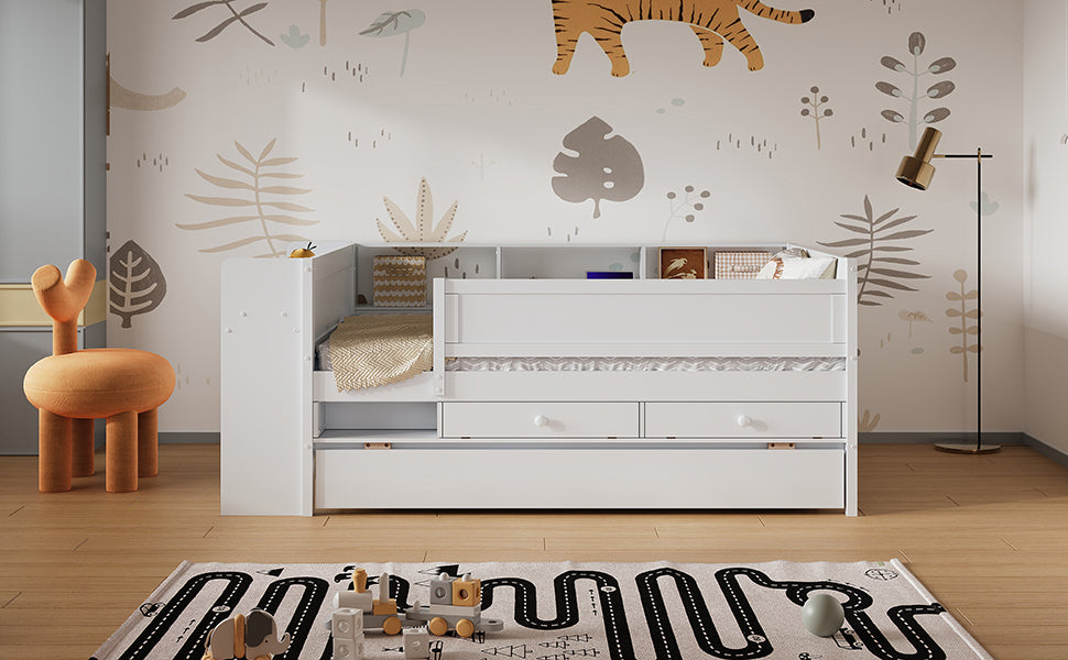 Twin Daybed with Trundle & Storage - White for Bedroom