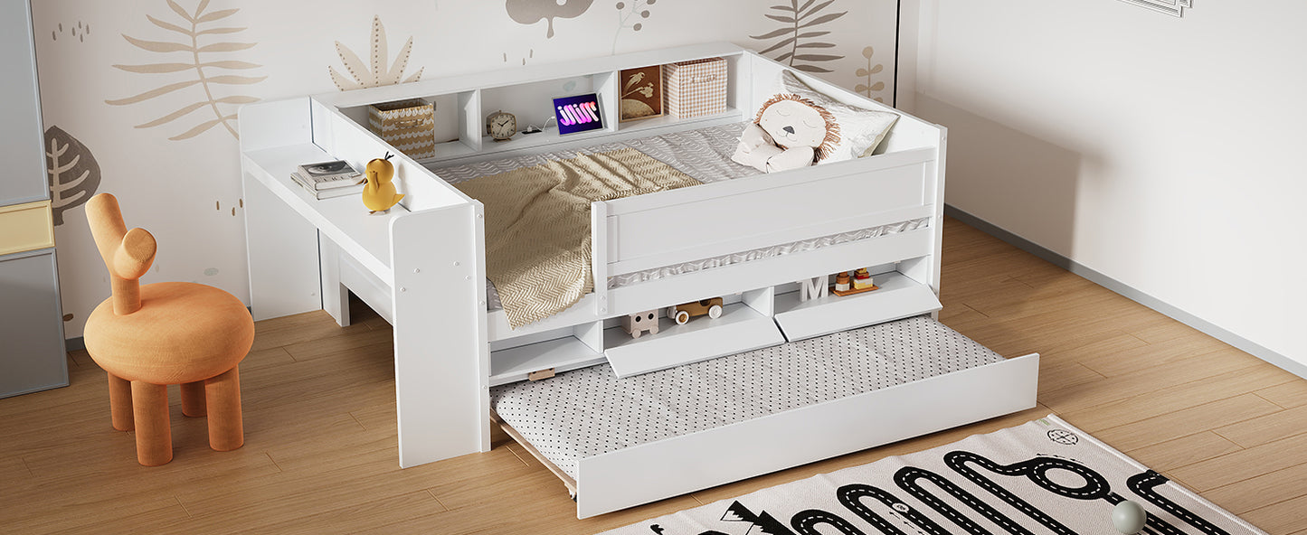 Twin Daybed with Trundle & Storage - White for Bedroom