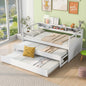Twin XL Wood Daybed with 2 Trundles, 3 Storage Cubbies, 1 Light for Free and USB Charging Design, White