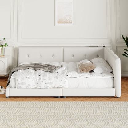 Upholstered Queen Bed - Beige Linen Comfort