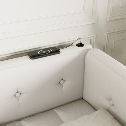 Upholstered Queen Bed - Beige Linen Comfort