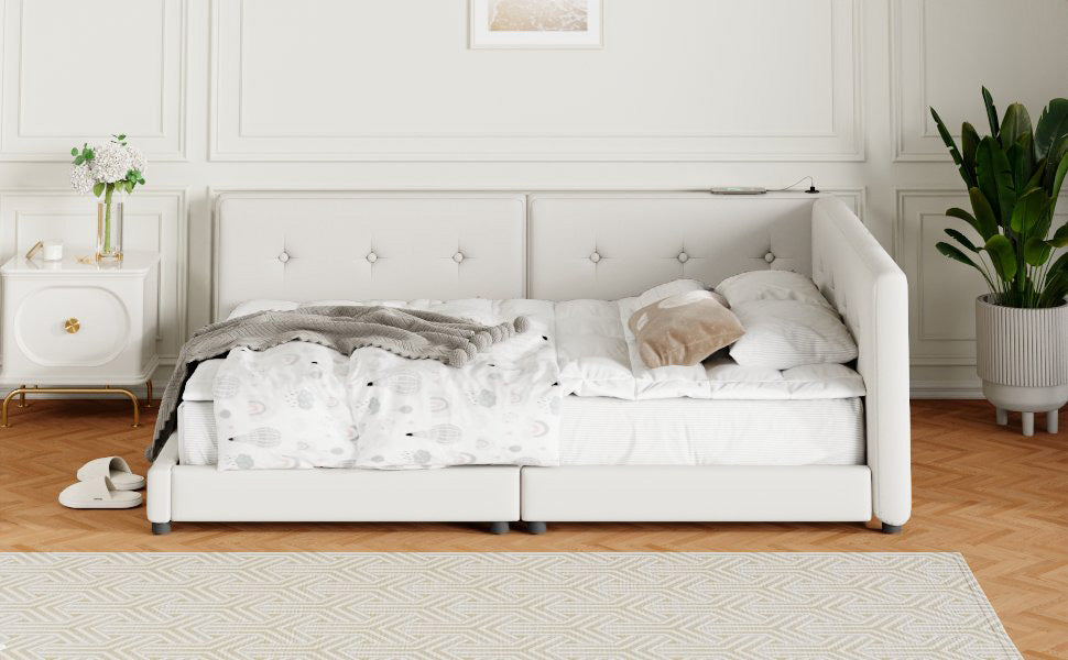 Upholstered Queen Bed - Beige Linen Comfort