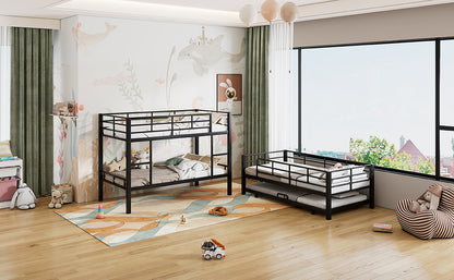 Triple Bunk Bed with Trundle - Black Metal Frame