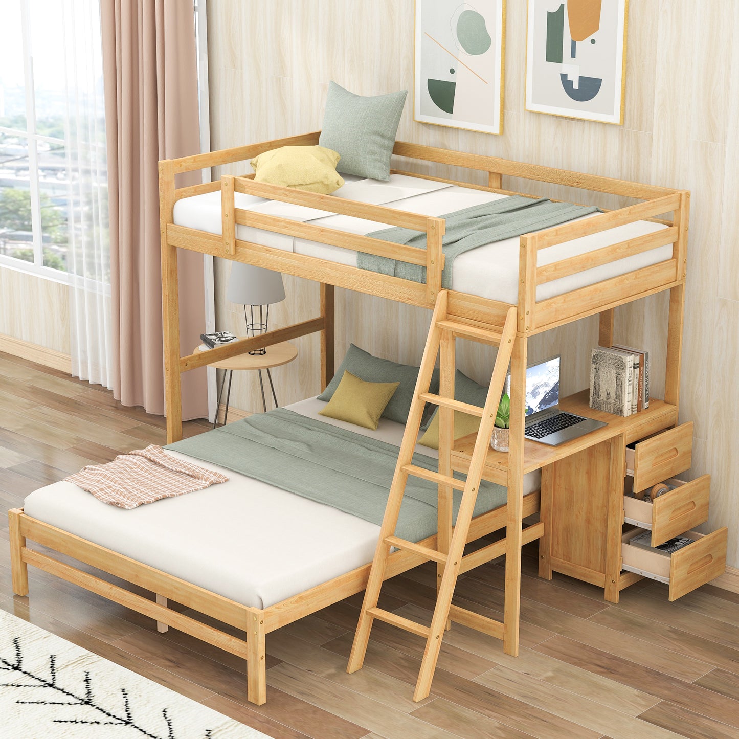 Twin Over Full Bunk Bed Natural Pine Frame