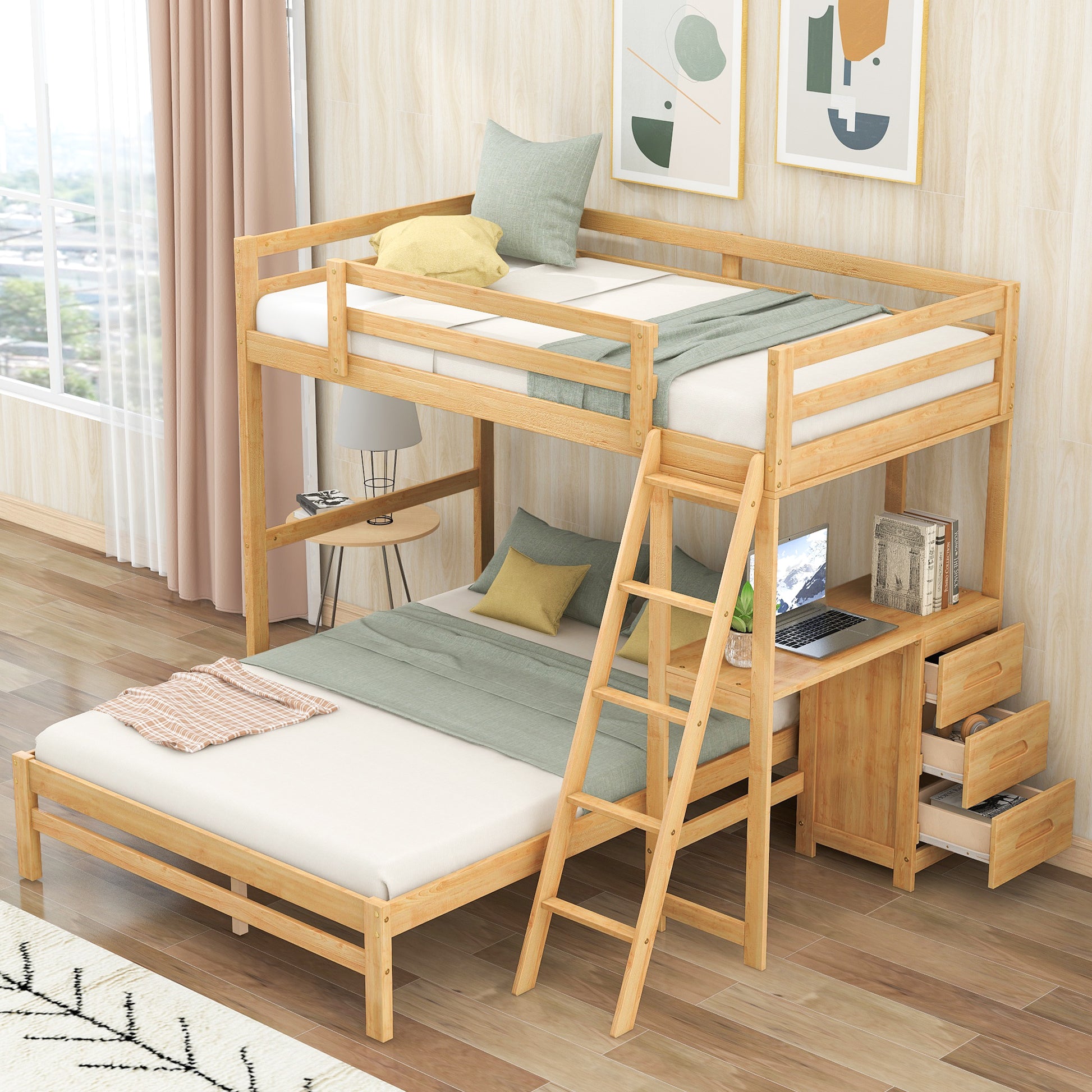 Twin Over Full Bunk Bed Natural Pine Frame