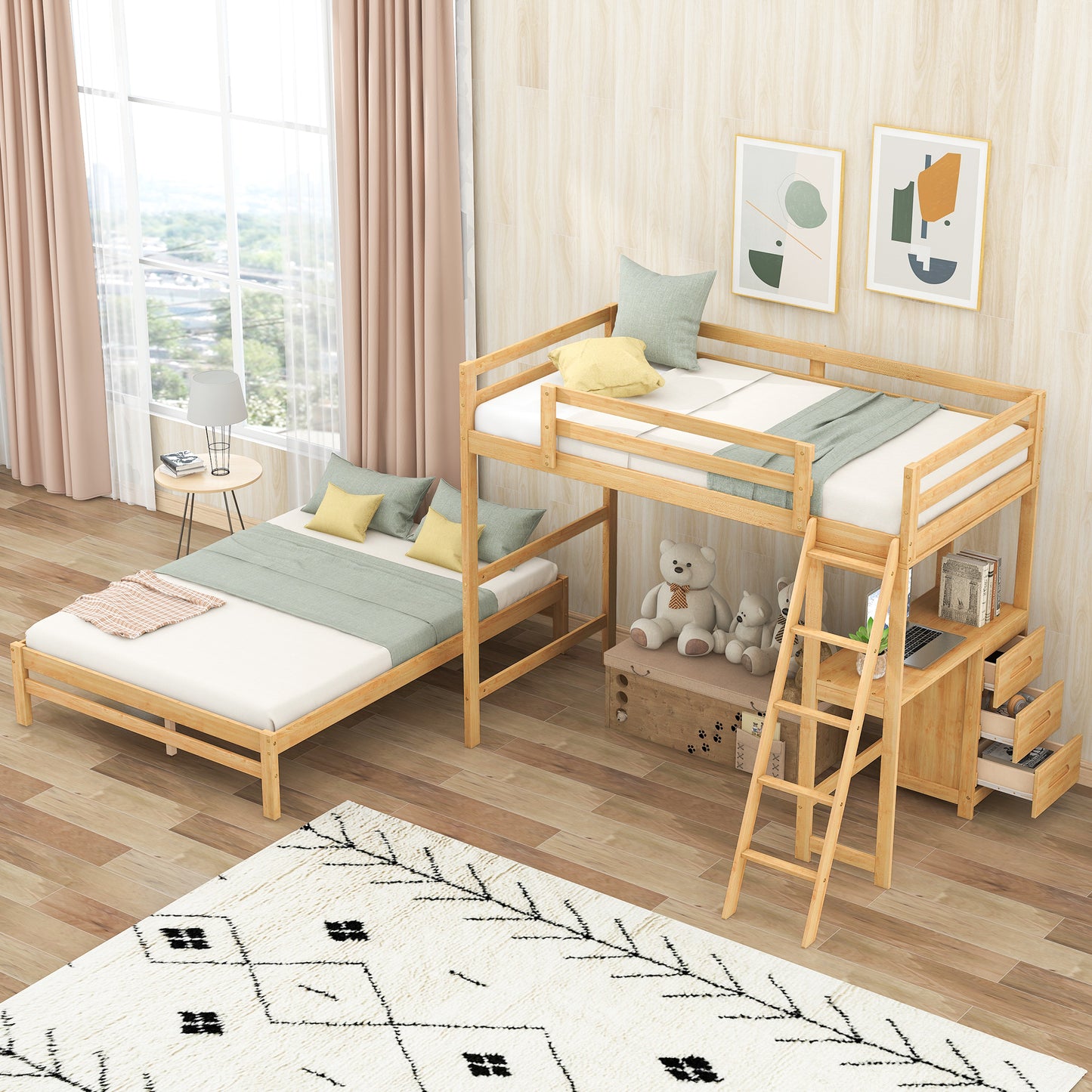 Twin Over Full Bunk Bed Natural Pine Frame