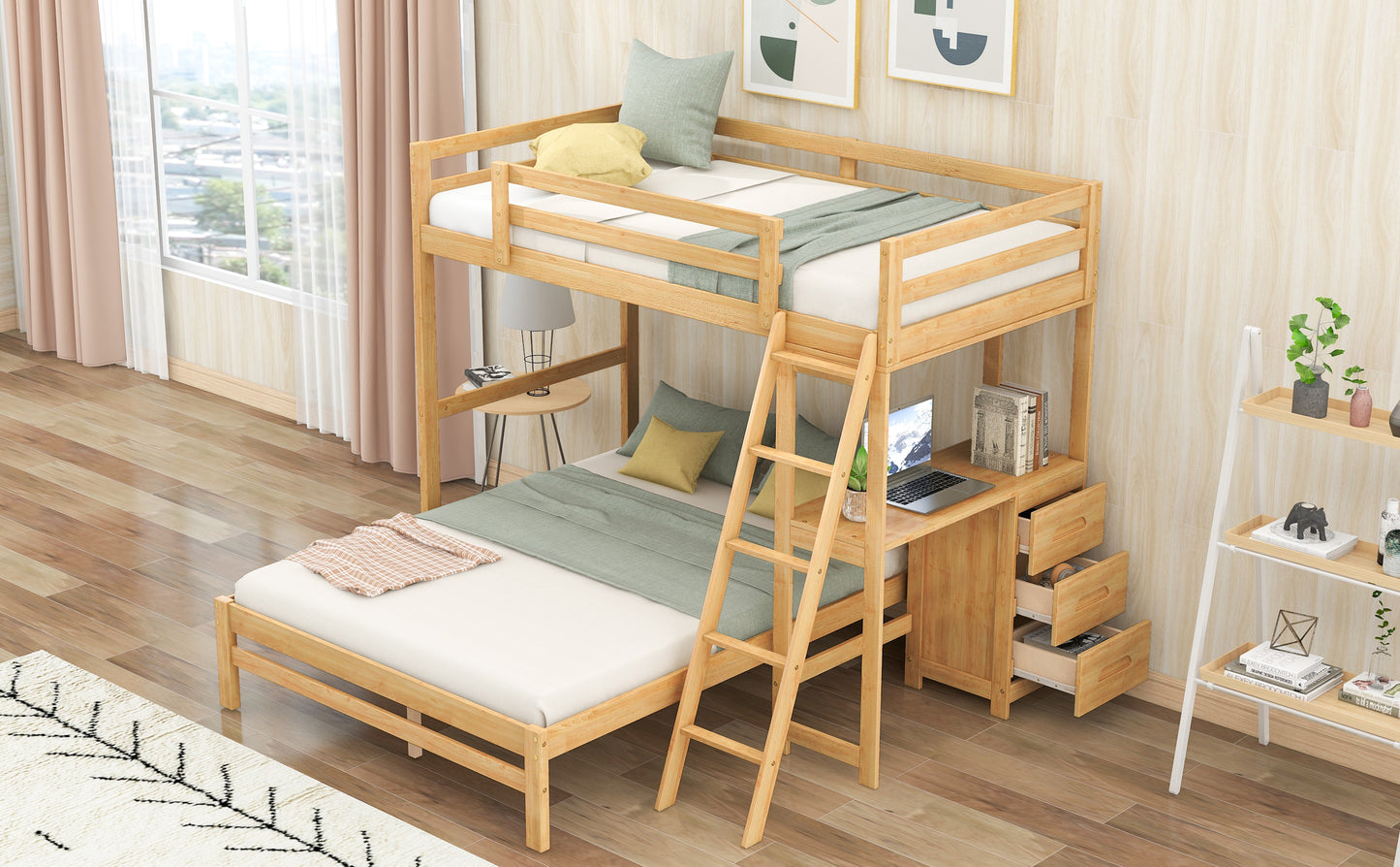 Twin Over Full Bunk Bed Natural Pine Frame