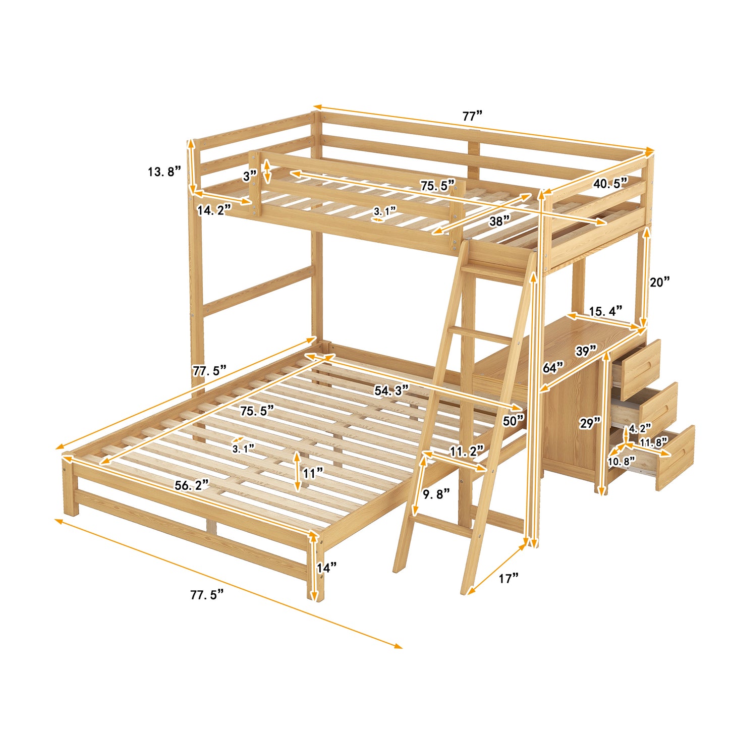 Twin Over Full Bunk Bed Natural Pine Frame