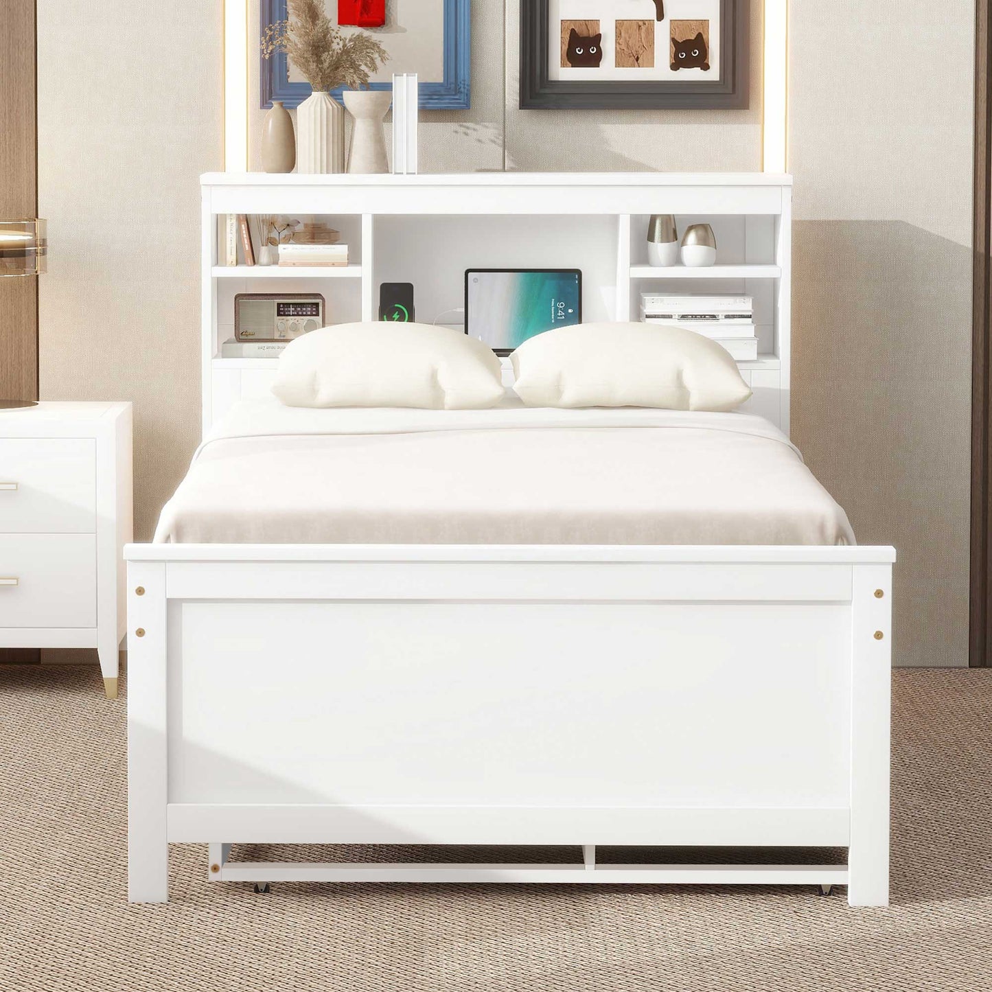 Twin Size Platform Bed with Storage - White