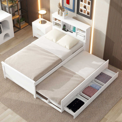 Twin Size Platform Bed with Storage - White