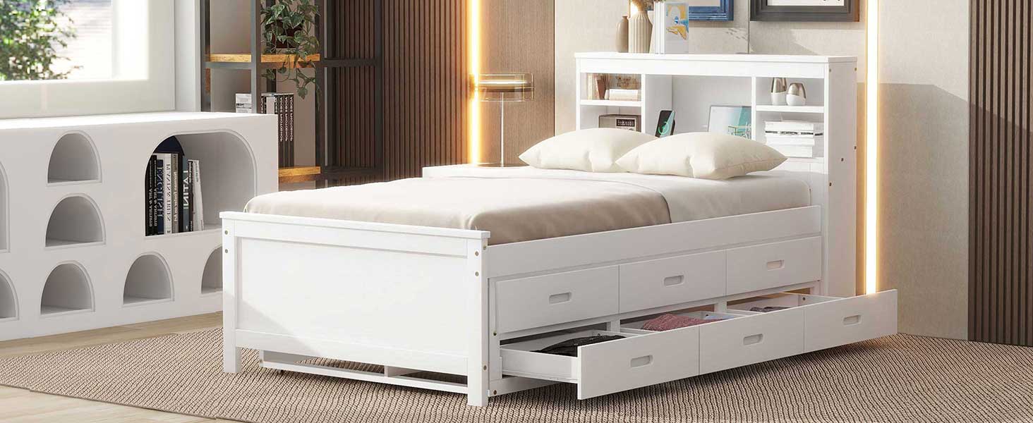 Twin Size Platform Bed with Storage - White