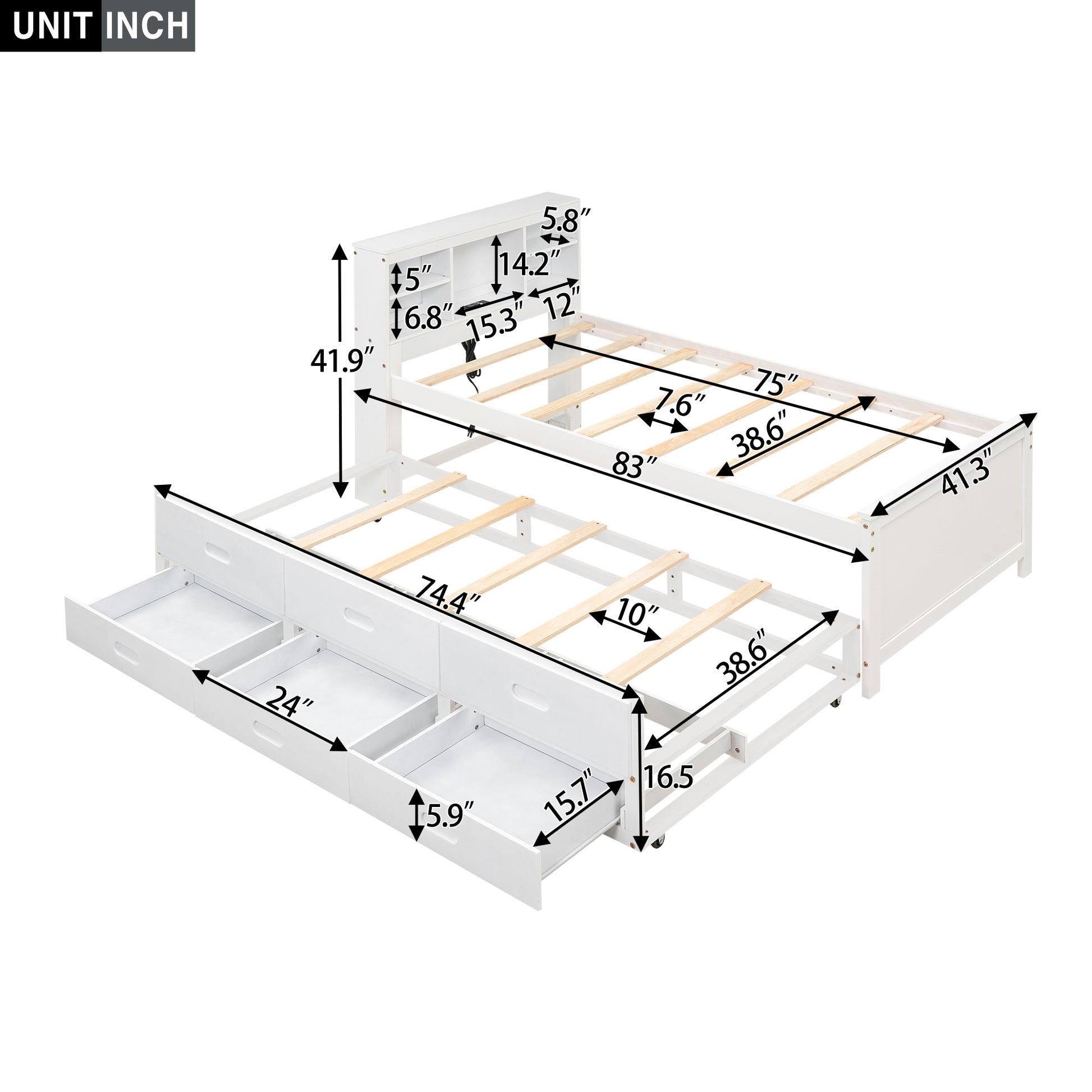 Twin Size Platform Bed with Storage - White