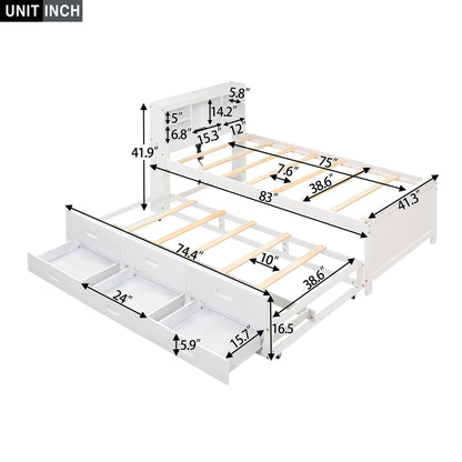 Twin Size Platform Bed with Storage - White