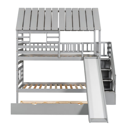 Twin Over Twin Bunk Bed - Gray Wood Frame for Bedroom