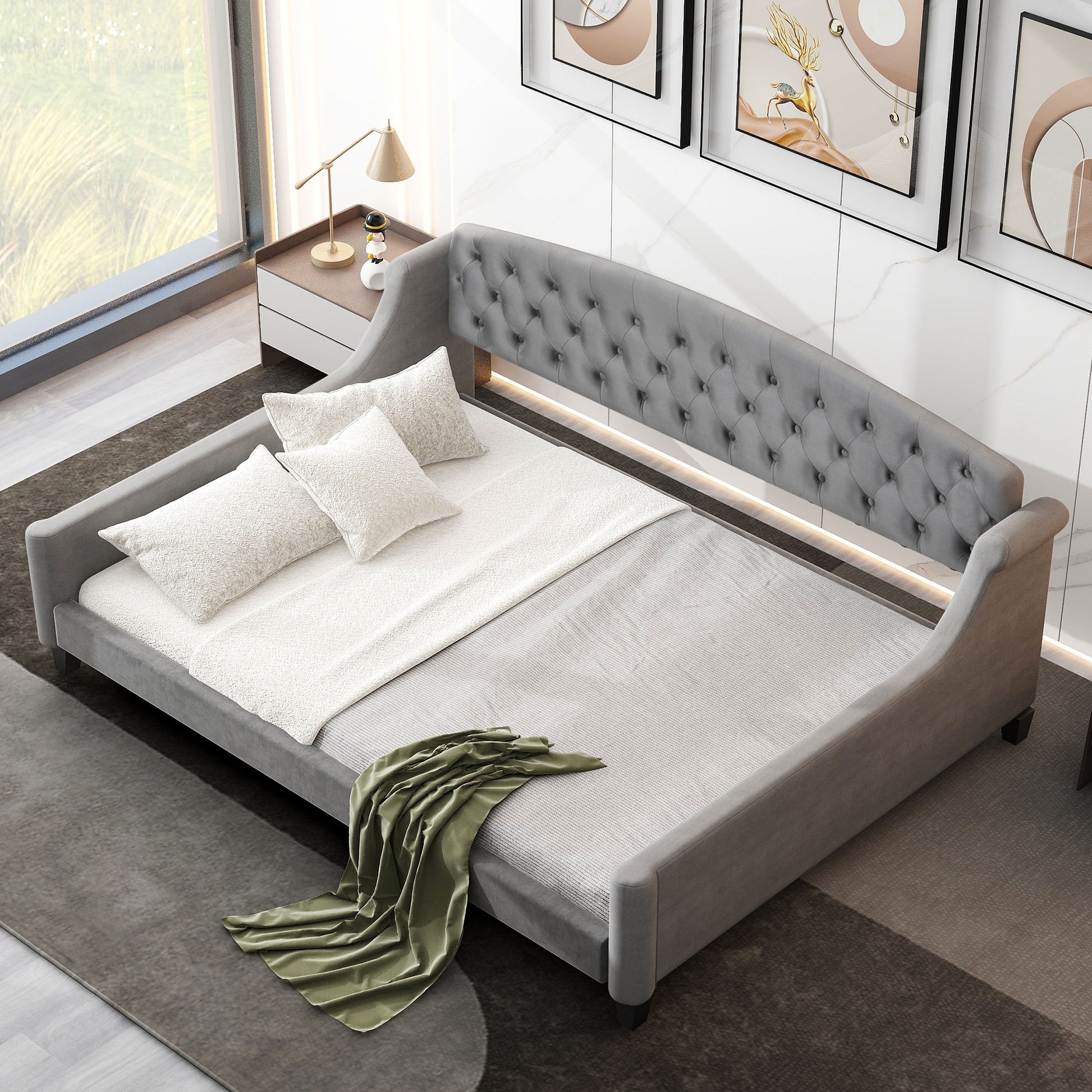 Full Gray Upholstered Daybed - Wood Frame