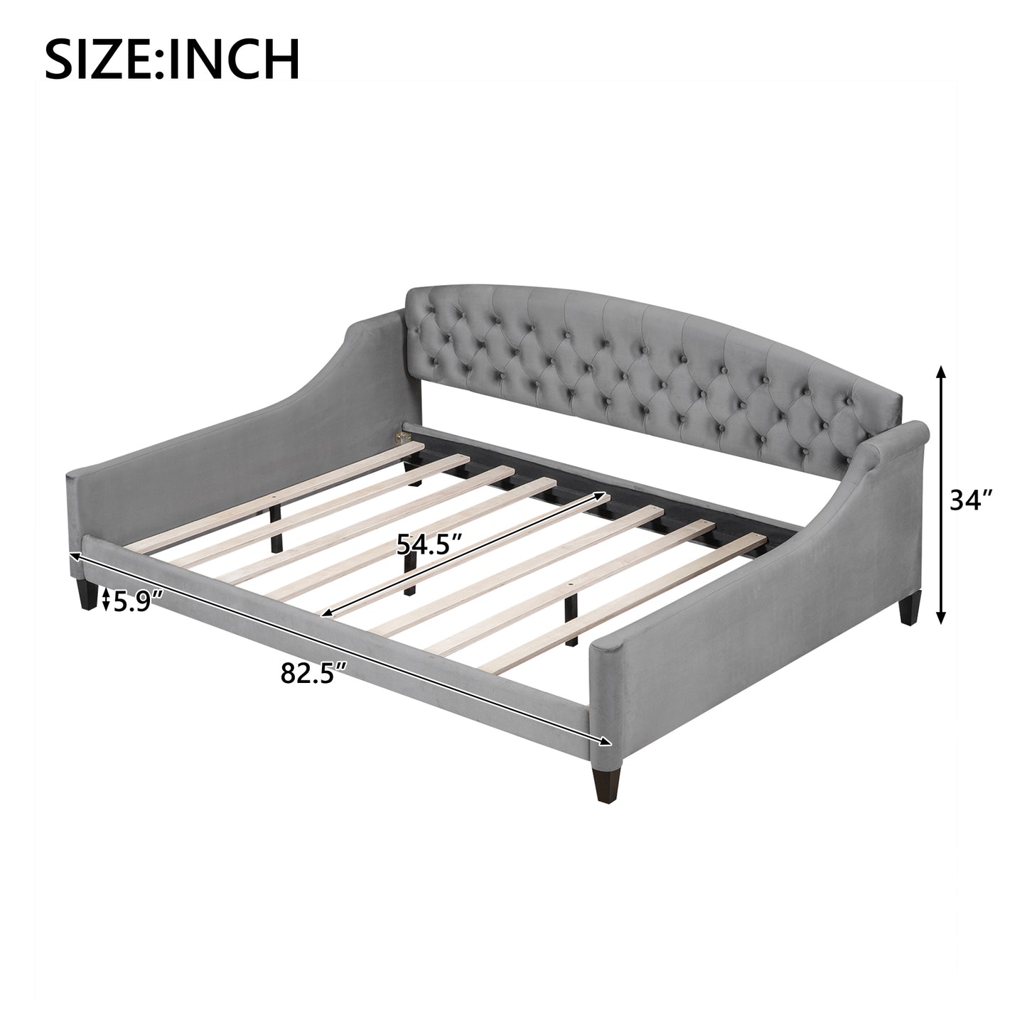 Full Gray Upholstered Daybed - Wood Frame