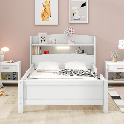 Twin Size Platform Bed with Storage Headboard, White