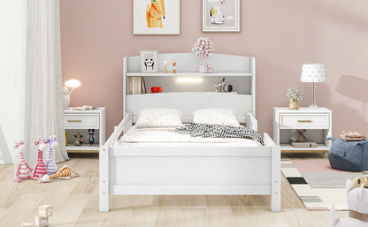Twin Size Platform Bed with Storage Headboard, White