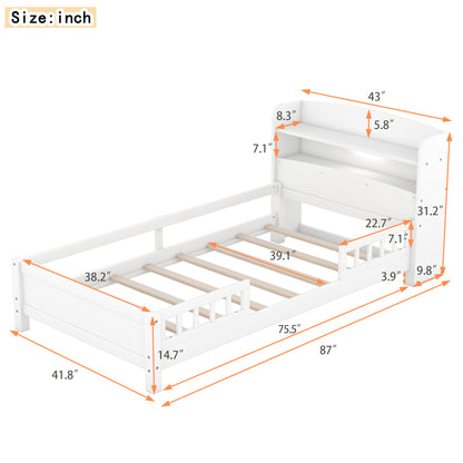 Twin Size Platform Bed with Storage Headboard, White