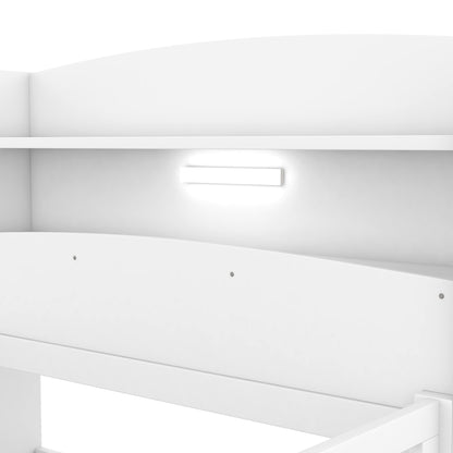 Twin Size Platform Bed with Storage Headboard, White