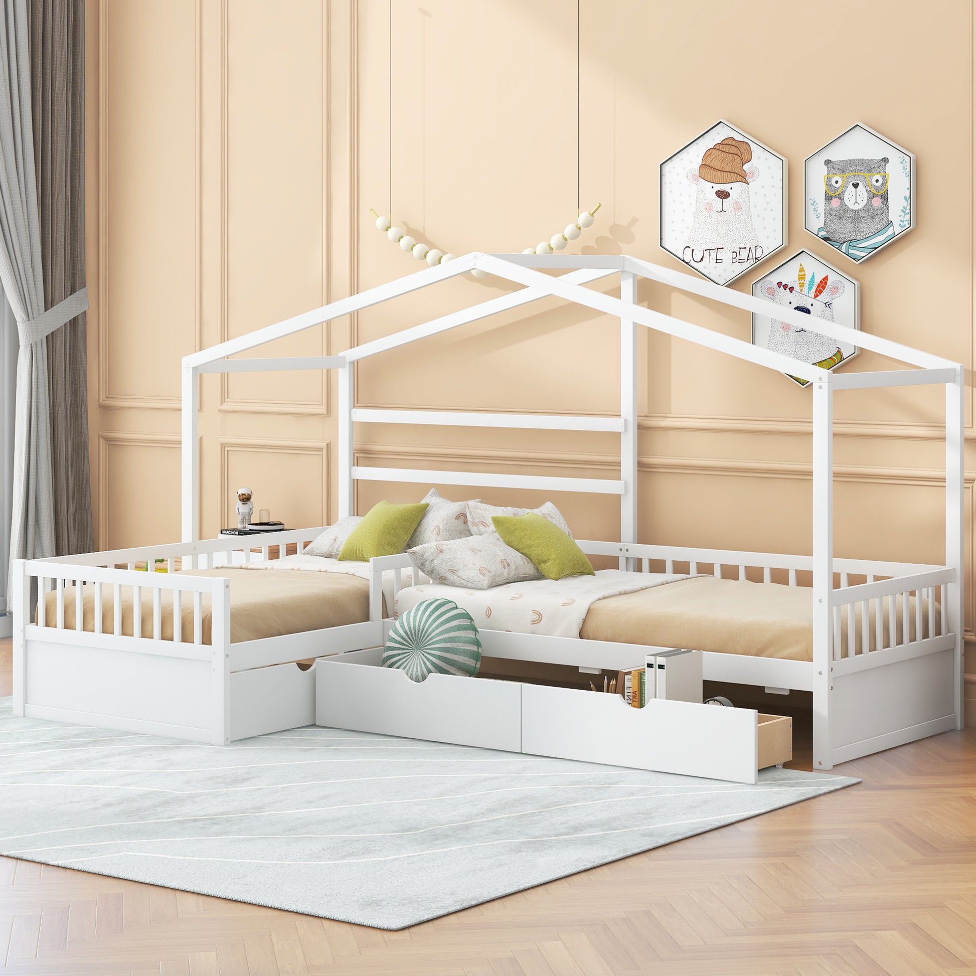 Twin Size White Wood Bed Frame with Storage for Bedroom