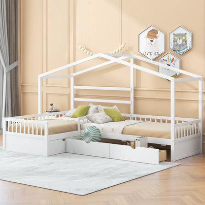 Twin Size White Wood Bed Frame with Storage for Bedroom