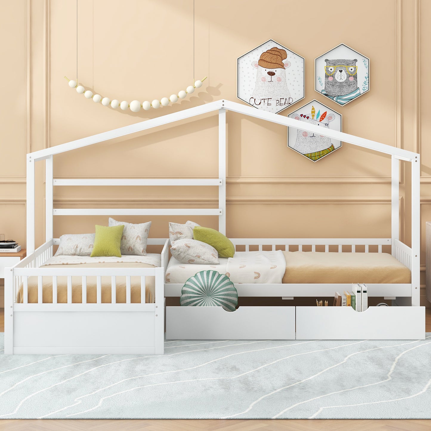 Twin Size White Wood Bed Frame with Storage for Bedroom