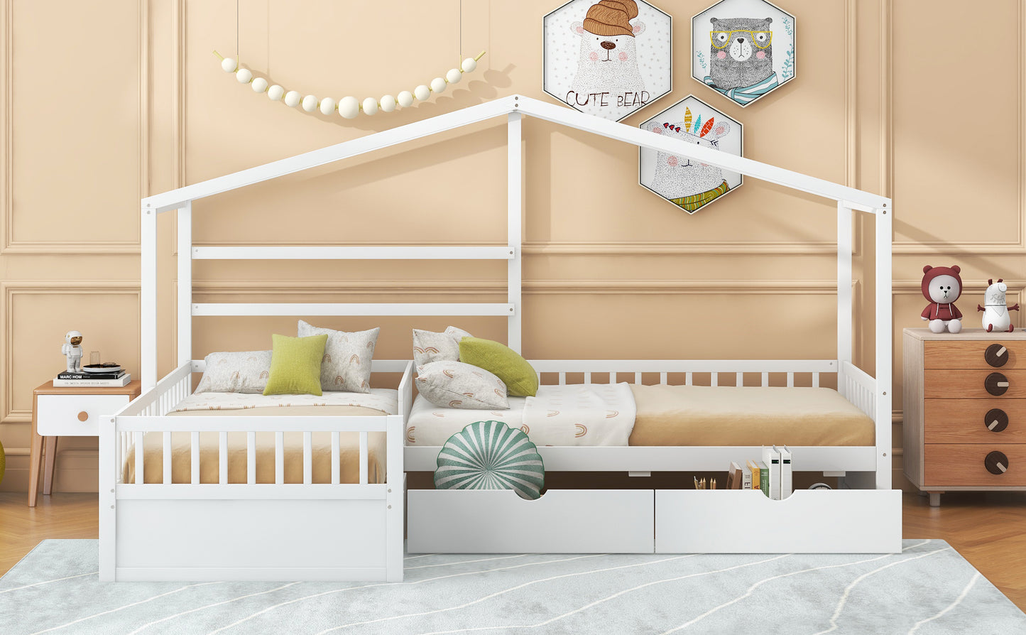 Twin Size White Wood Bed Frame with Storage for Bedroom
