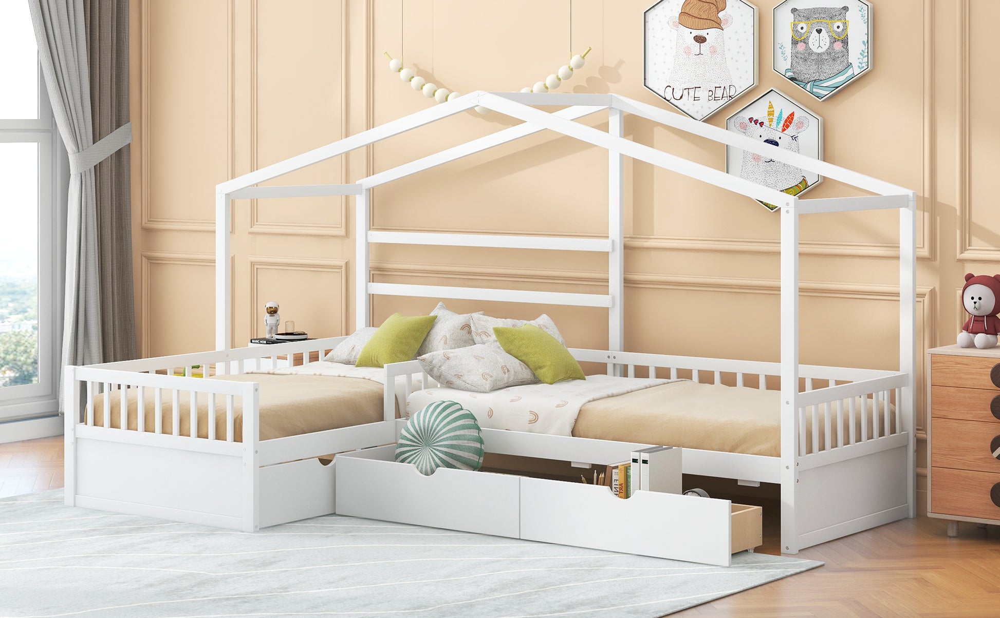 Twin Size White Wood Bed Frame with Storage for Bedroom