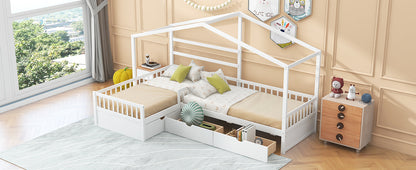 Twin Size White Wood Bed Frame with Storage for Bedroom