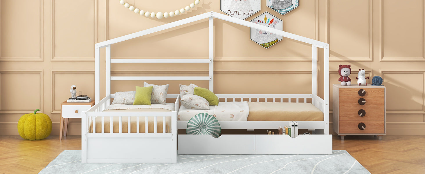 Twin Size White Wood Bed Frame with Storage for Bedroom