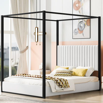 Queen Size Upholstered Canopy Bed - Stylish & Comfortable