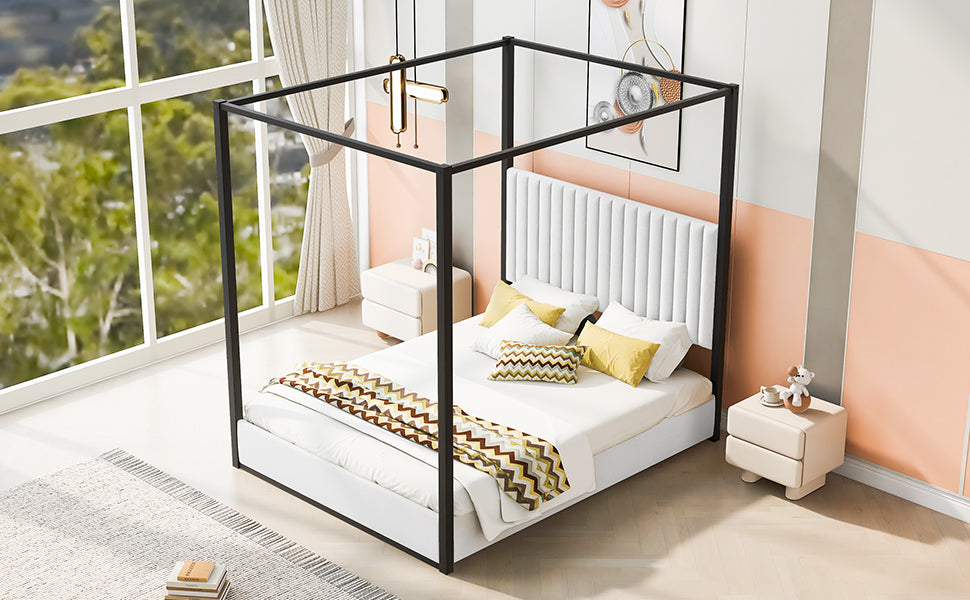 Queen Size Upholstered Canopy Bed - Stylish & Comfortable